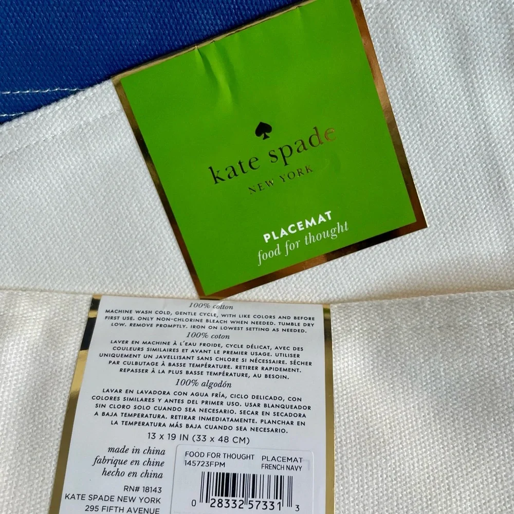 Kate Spade ‘Eat Cake For Breakfast’ 100% Cotton Machine Washable Placemats Pair